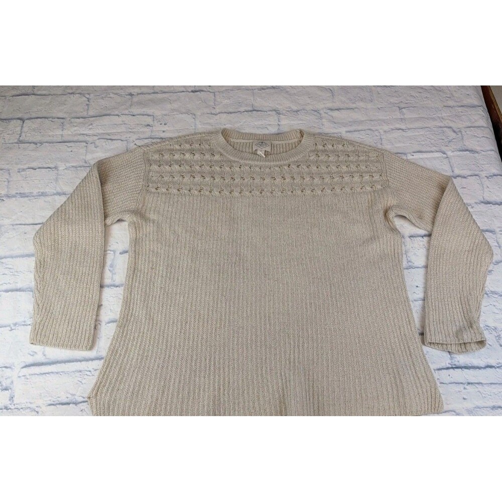 St Johns Bay Sweater Women's XL Blue Long Cream W/Shimmer Crew Neck Sweater